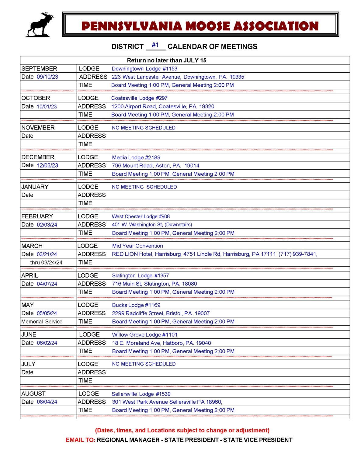 District 1 Pennsylvania Moose Association